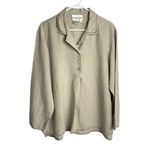 David Dart Collection‎ 100% Linen Tunic Shirt Womens L Beige Long Sleeve Popover